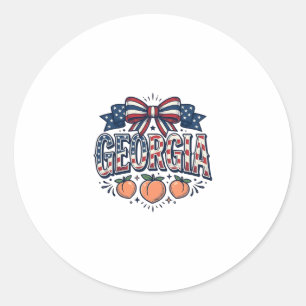 Patriotic Georgia Peach Bow Vintage 4th of July Sh Classic Round Sticker