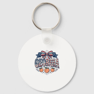 Patriotic Georgia Peach Bow Vintage 4th of July Sh Key Ring