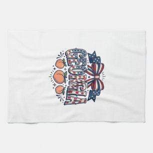 Patriotic Georgia Peach Bow Vintage 4th of July Sh Tea Towel