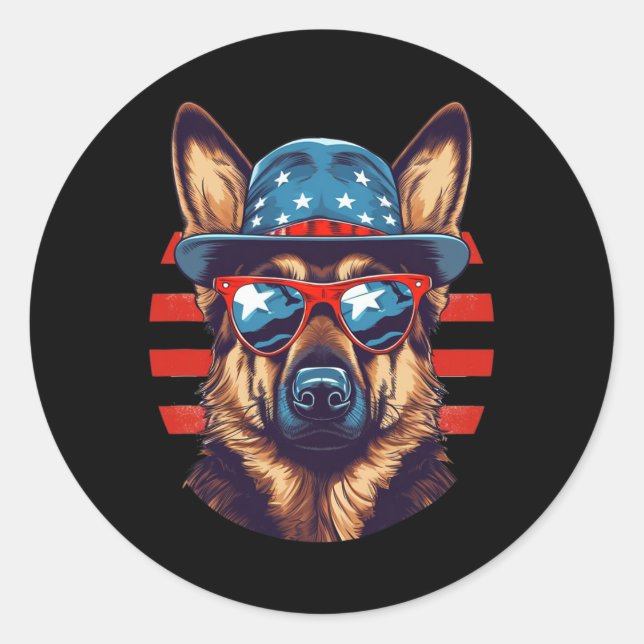 Patriotic German Shepherd American Dog Fourth Of J Classic Round Sticker (Front)