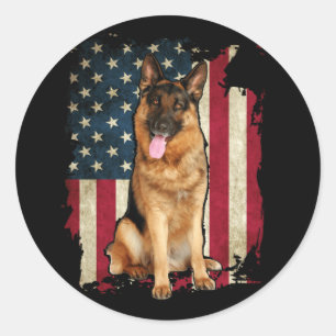 Patriotic German Shepherd American Flag Dog Classic Round Sticker