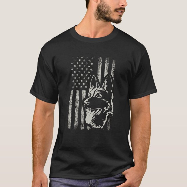 Patriotic German Shepherd AMERICAN FLAG Dog Lover  T-Shirt (Front)