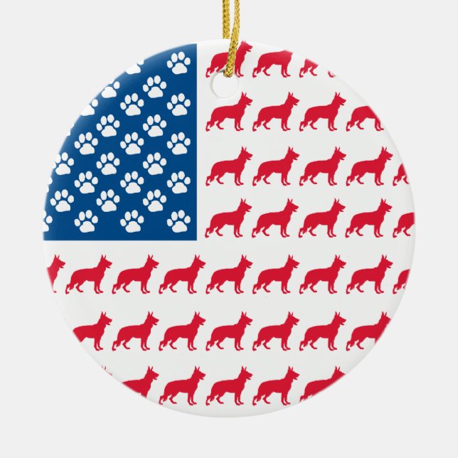 Patriotic German Shepherd Ceramic Tree Decoration (Front)