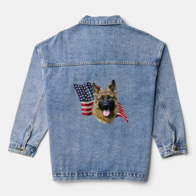 Patriotic German Shepherd Denim Jacket (Back)