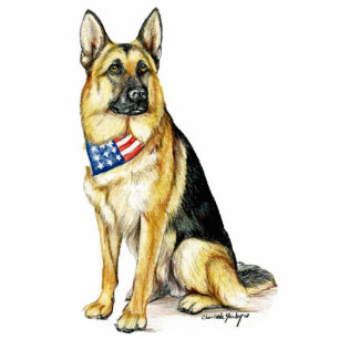 Patriotic German Shepherd Dog Art Key Chain Standing Photo Sculpture
