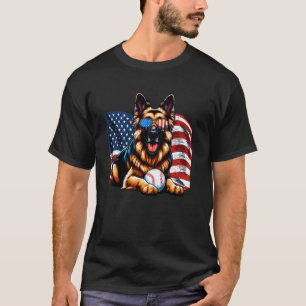 Patriotic German Shepherd Dog Baseball American Fl T-Shirt