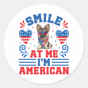 Patriotic German Shepherd Dog for 4th Of July Classic Round Sticker