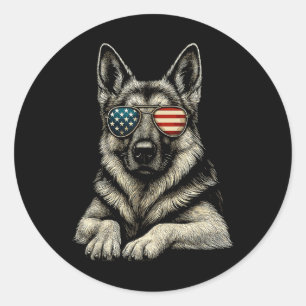 Patriotic German Shepherd Dog Usa Flag Sungles Classic Round Sticker