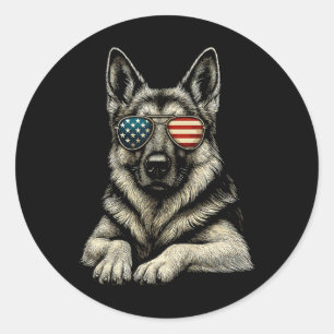 Patriotic German Shepherd Dog Usa Flag Sungles  Classic Round Sticker