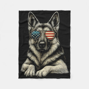 Patriotic German Shepherd Dog Usa Flag Sungles Fleece Blanket