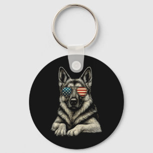 Patriotic German Shepherd Dog Usa Flag Sungles Key Ring