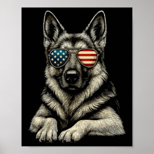 Patriotic German Shepherd Dog Usa Flag Sungles  Poster