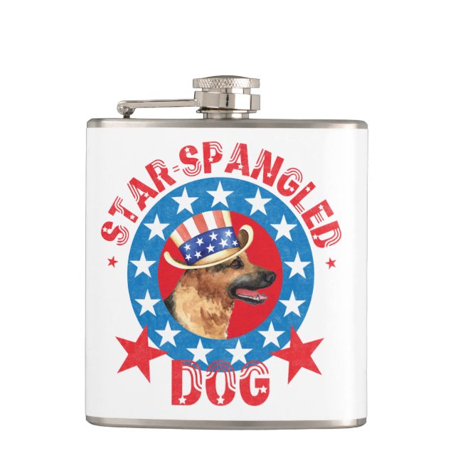 Patriotic German Shepherd Hip Flask (Front)