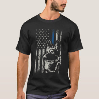 Patriotic German Shepherd K9 Unit Thin Blue Line P T-Shirt