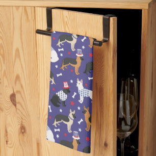 Patriotic German Shepherd Pattern Kitchen Towel