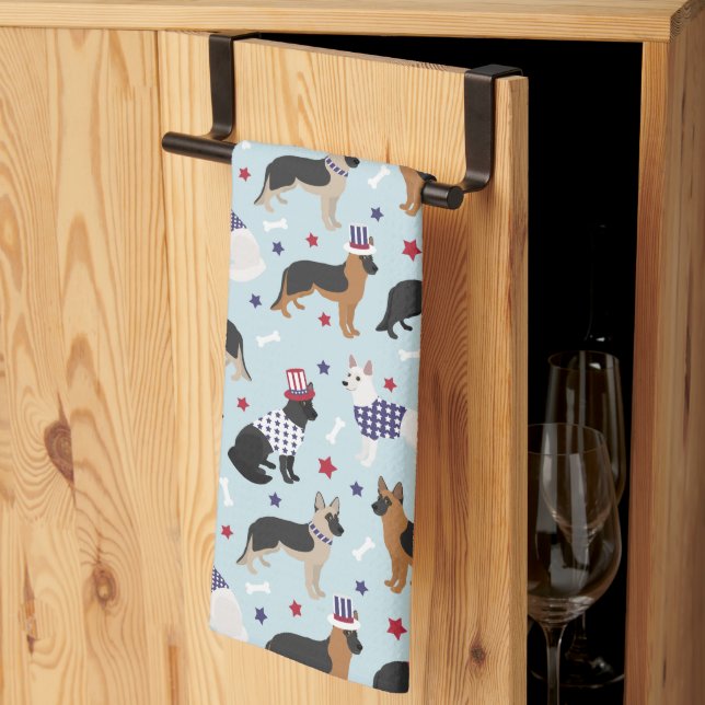 Patriotic German Shepherd Pattern Tea Towel (Thirds Fold)