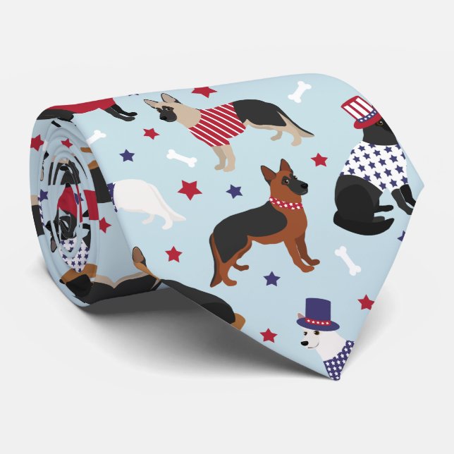 Patriotic German Shepherd Pattern Tie (Rolled)