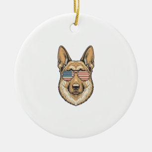 Patriotic German Shepherd Sunglasses Vintage Art_1 Ceramic Tree Decoration
