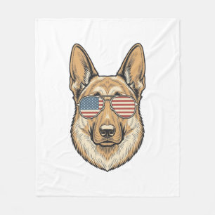 Patriotic German Shepherd Sunglasses Vintage Art_1 Fleece Blanket