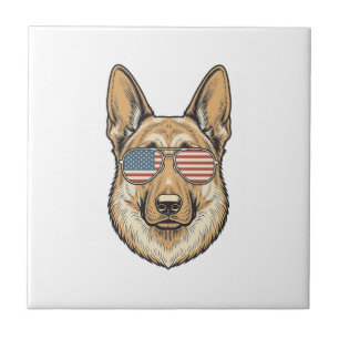 Patriotic German Shepherd Sunglasses Vintage Art_1 Tile