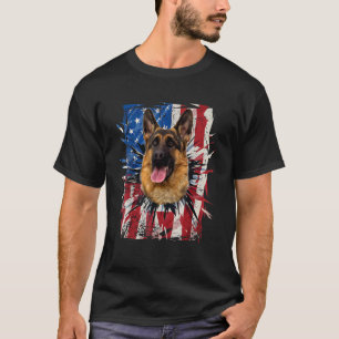 Patriotic German Shepherd Torn American Flag 4th O T-Shirt