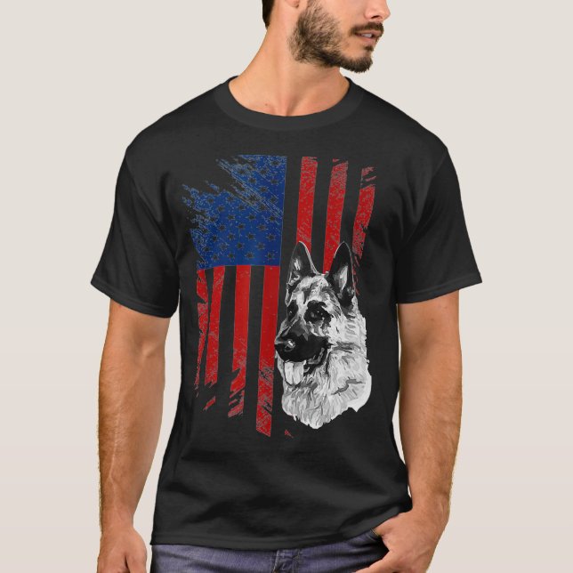 Patriotic German Shepherd USA American Flag Dog Pe T-Shirt (Front)