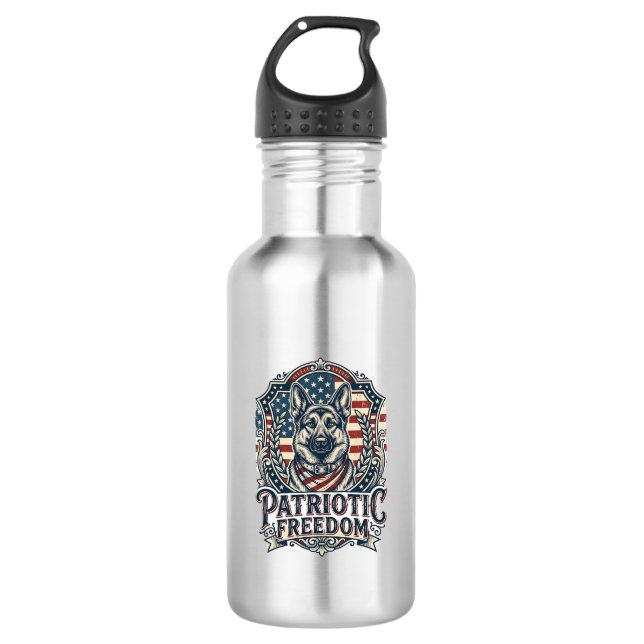 Patriotic German Shepherd Vector Graphic Tee_1 532 Ml Water Bottle (Front)