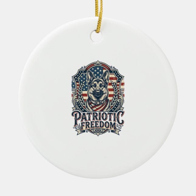 Patriotic German Shepherd Vector Graphic Tee_1 Ceramic Tree Decoration (Front)
