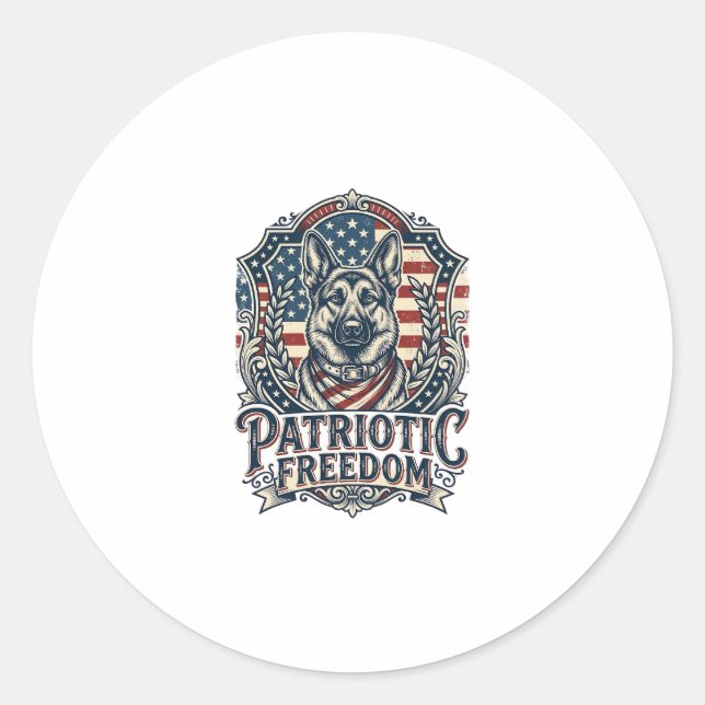 Patriotic German Shepherd Vector Graphic Tee_1 Classic Round Sticker (Front)