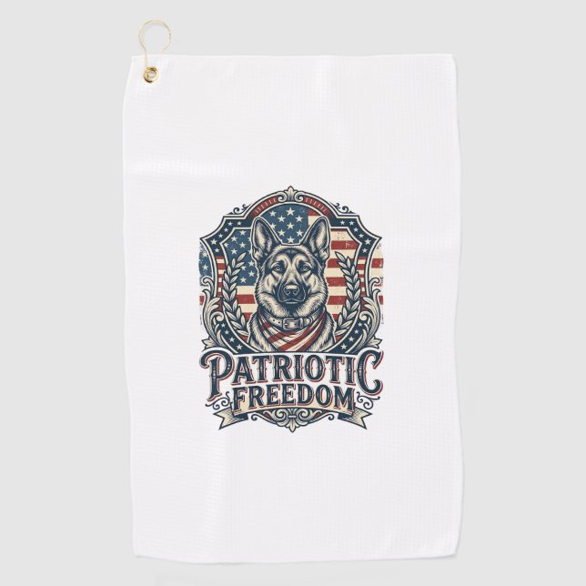 Patriotic German Shepherd Vector Graphic Tee_1 Golf Towel (Front)