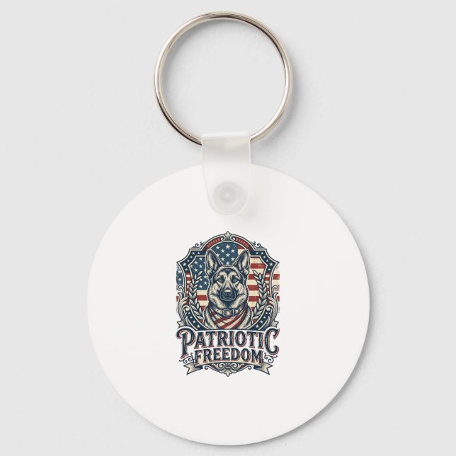 Patriotic German Shepherd Vector Graphic Tee_1 Key Ring (Front)
