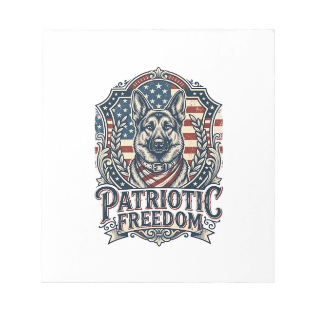 Patriotic German Shepherd Vector Graphic Tee_1 Notepad (Front)