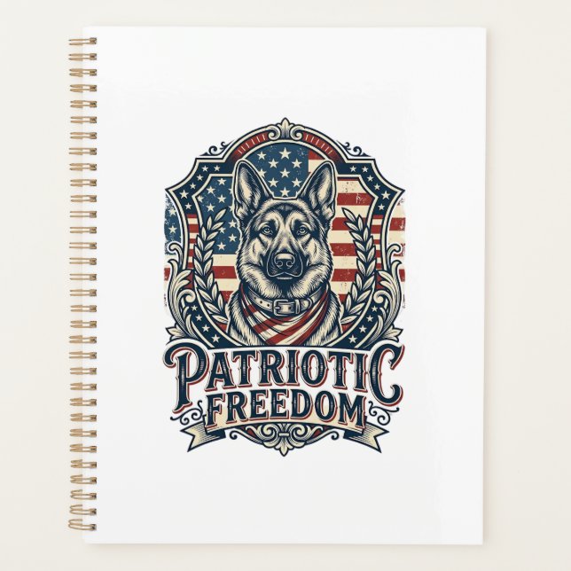 Patriotic German Shepherd Vector Graphic Tee_1 Planner (Front)