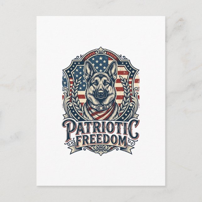 Patriotic German Shepherd Vector Graphic Tee_1 Postcard (Front)