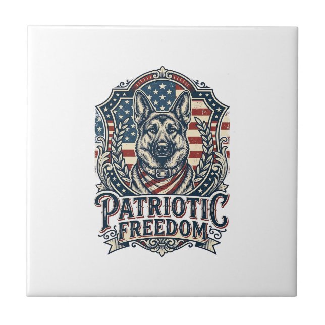 Patriotic German Shepherd Vector Graphic Tee_1 Tile (Front)