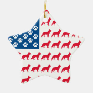 Patriotic German Shepherds Ceramic Tree Decoration