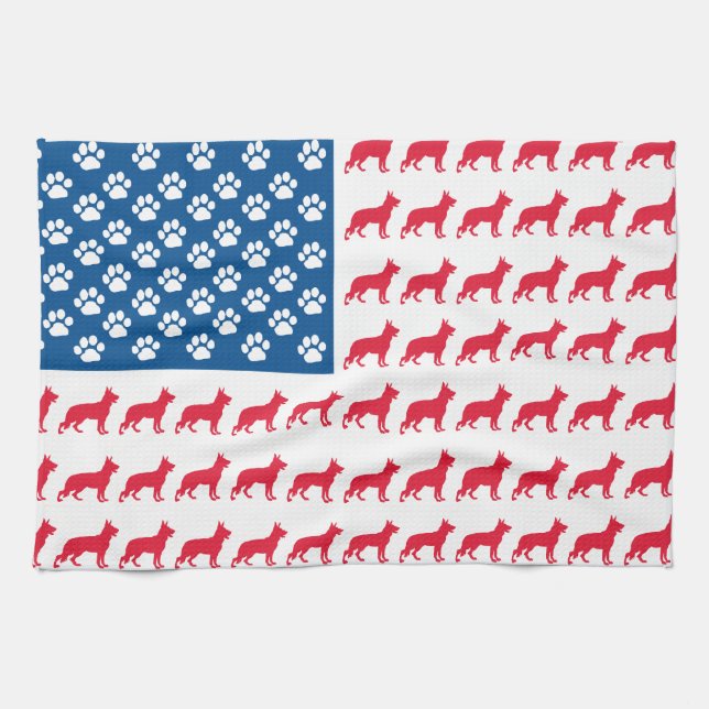 Patriotic German Shepherds Tea Towel (Horizontal)