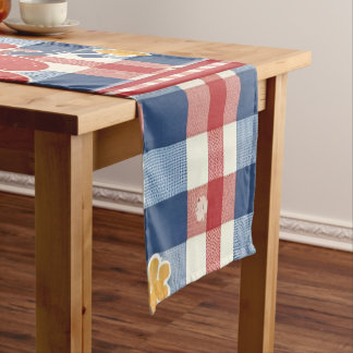 Patriotic Gingham with Floral Accents | Red White  Short Table Runner