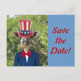 Patriotic Giraffe Save the Date Postcard