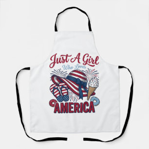 Patriotic Girl America Summer Vintage T-Shirt Desi Apron