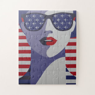 PATRIOTIC GIRL ART AMERICAN WOMAN JIGSAW PUZZLE