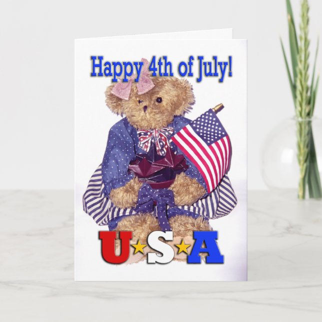 Patriotic Girl Bear - Happy 4th of July! Card (Front)