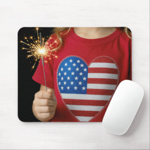 Patriotic Girl Holding a Sparkler Mouse Mat