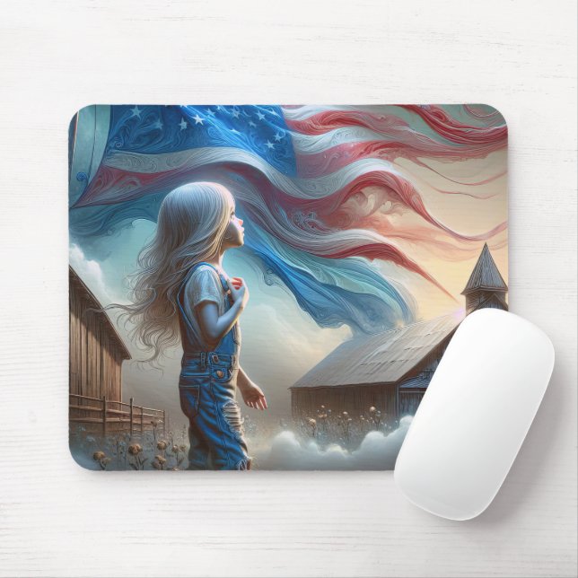 Patriotic Girl In Cotton Country Mouse Mat (With Mouse)