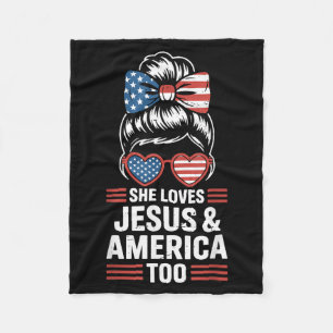 Patriotic girl loves jesus and america too america fleece blanket