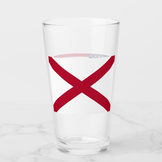 Patriotic glass cup with flag of Alabama, USA (Front)