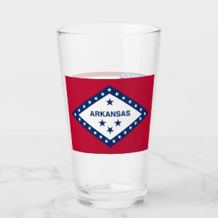 Patriotic glass cup with flag of Arkansas, USA