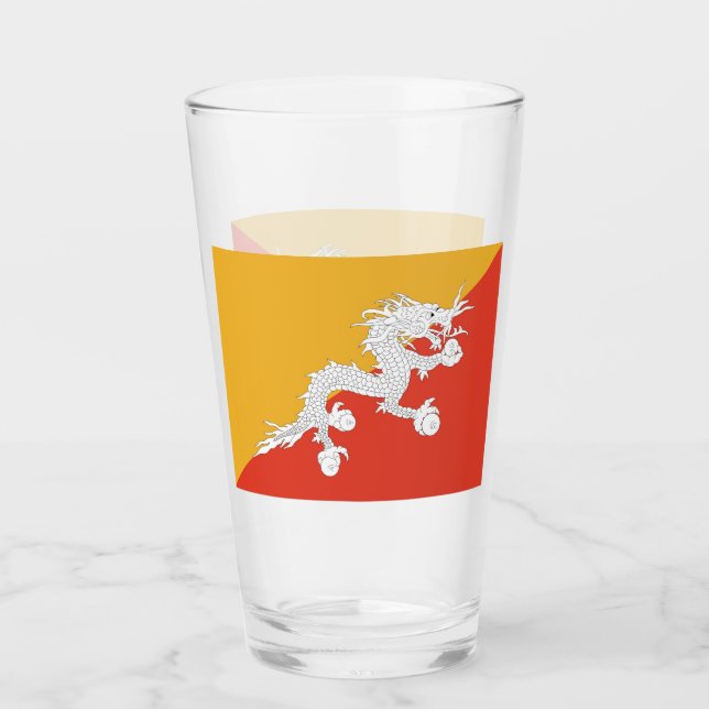 Patriotic glass cup with flag of Bhutan (Front)