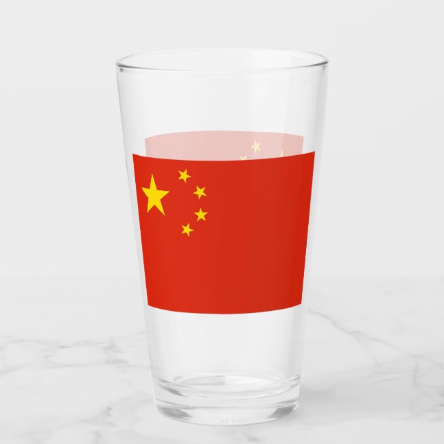 Patriotic glass cup with flag of China (Front)