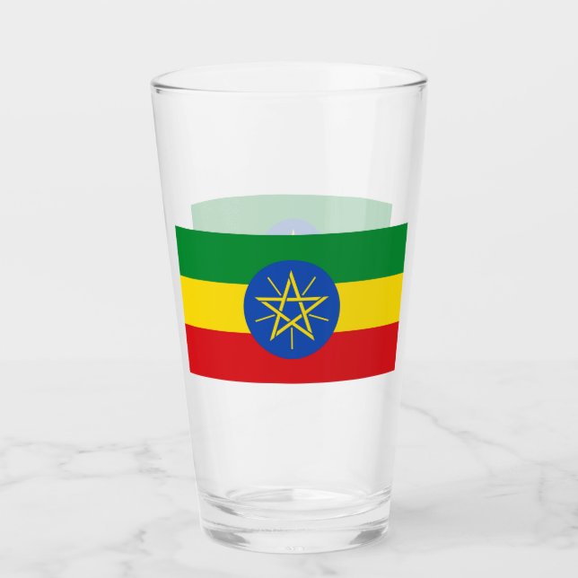 Patriotic glass cup with flag of Ethiopia (Front)